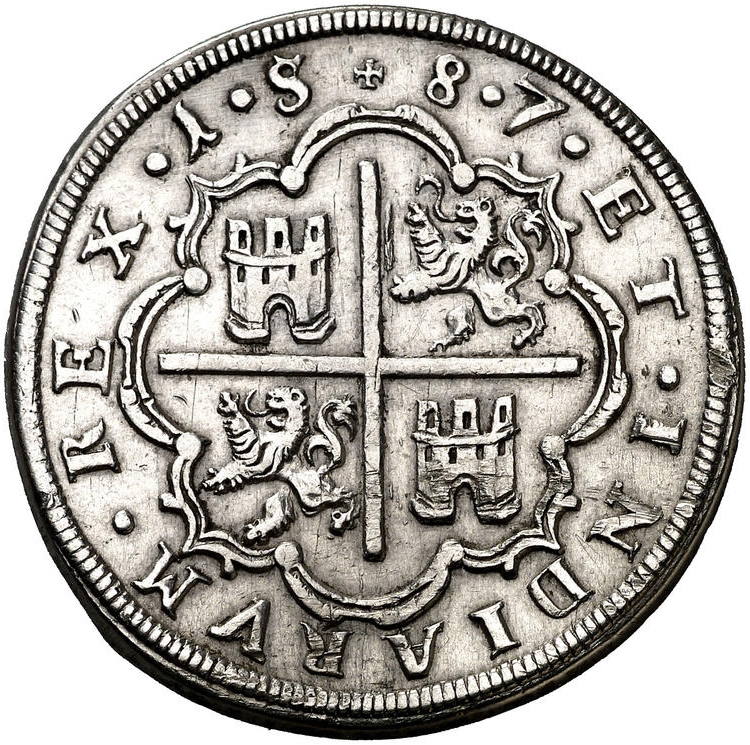 El real de a ocho o peso hispano, conocido como “Spanish Dollar” o “Píece of Eight”, fue la primera moneda global. Y fue una moneda hispana: de todos los hispanos. Y terminó convirtiéndose en el dólar de los Estados Unidos de América, que lo adoptó en 1785. Real de 8